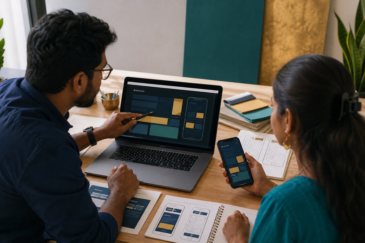 Conceptual scene showing responsive website and mobile app development