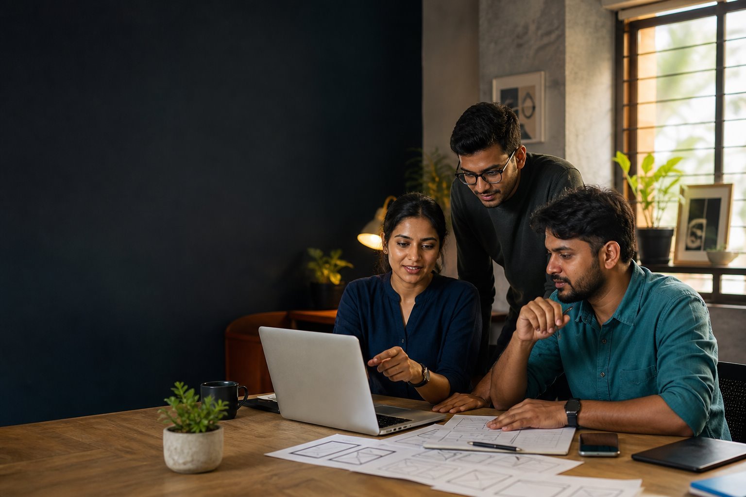 Conceptual South Indian digital team planning a business website